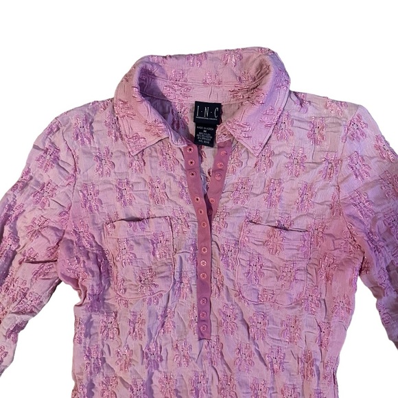 Vintage Pink Quarter Sleeve Collared Top Size Medium - Picture 2 of 5